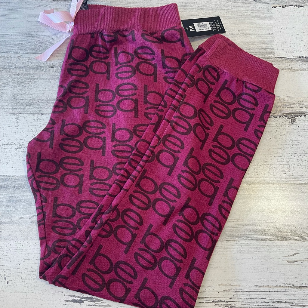 Bebe Womens Pants Medium Red Black Pink Soft Feel Polyester Casual Wear